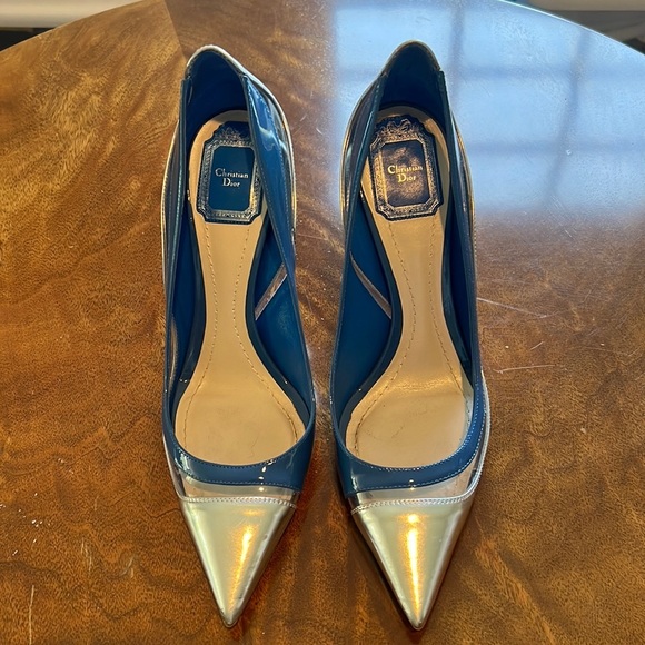 Authentic and rare Dior silver, lucite and blue pumps w/ 4” signature Dior Heel - Picture 1 of 7